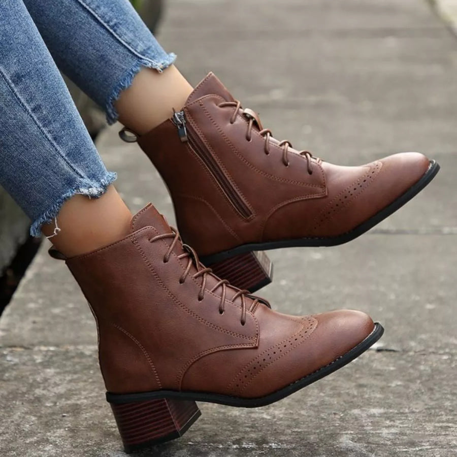 Lace-Up Ankle Boots with Zipper Apparel and Accessories