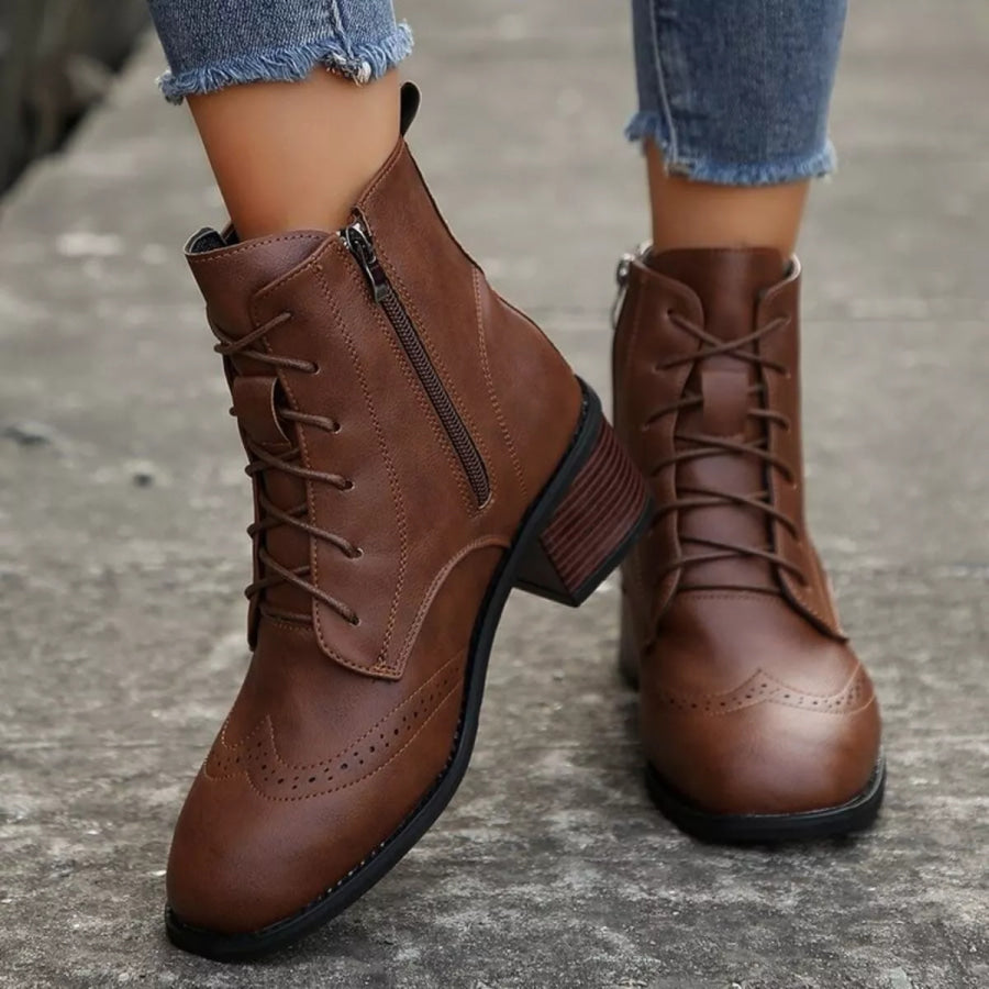 Lace-Up Ankle Boots with Zipper Apparel and Accessories