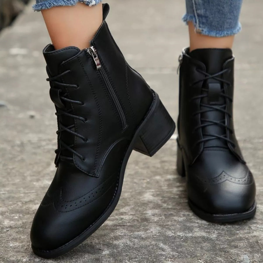 Lace-Up Ankle Boots with Zipper Apparel and Accessories