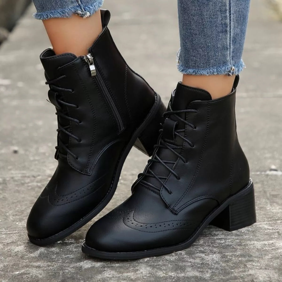 Lace-Up Ankle Boots with Zipper Black / 35 Apparel and Accessories