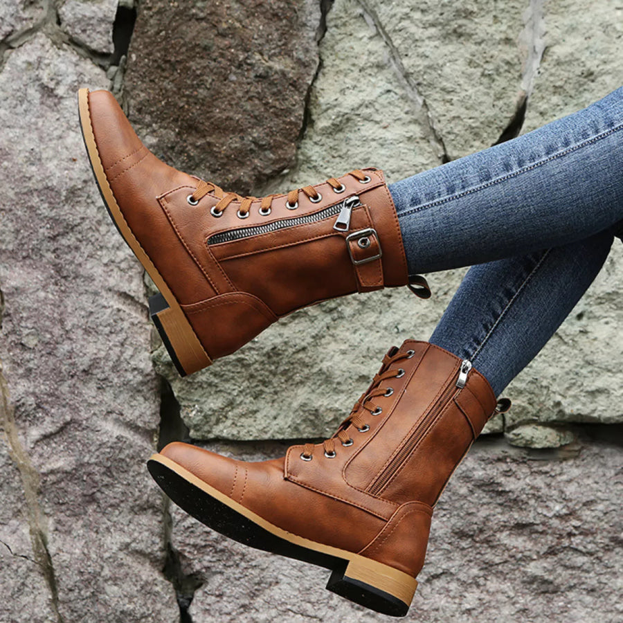 Lace-Up Ankle Boots with Zipper Detail Apparel and Accessories