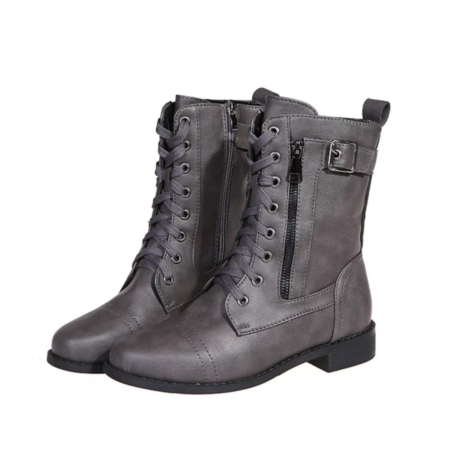 Lace-Up Ankle Boots with Zipper Detail Apparel and Accessories