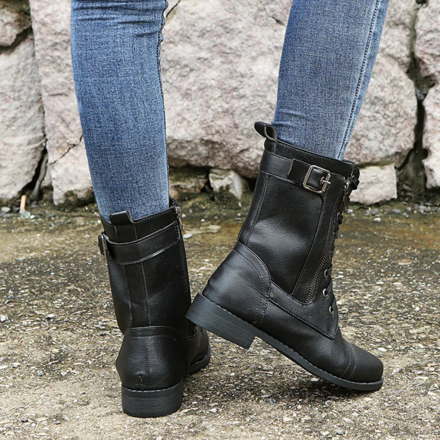 Lace-Up Ankle Boots with Zipper Detail Apparel and Accessories