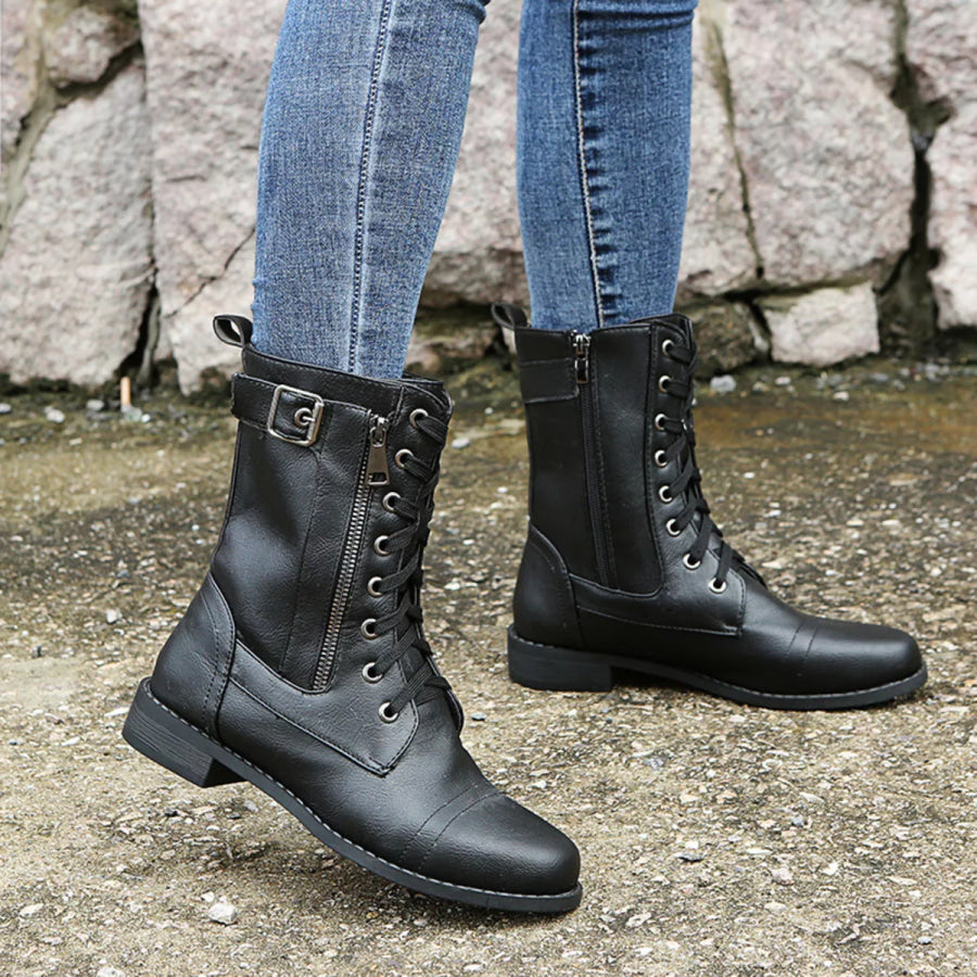 Lace-Up Ankle Boots with Zipper Detail Apparel and Accessories