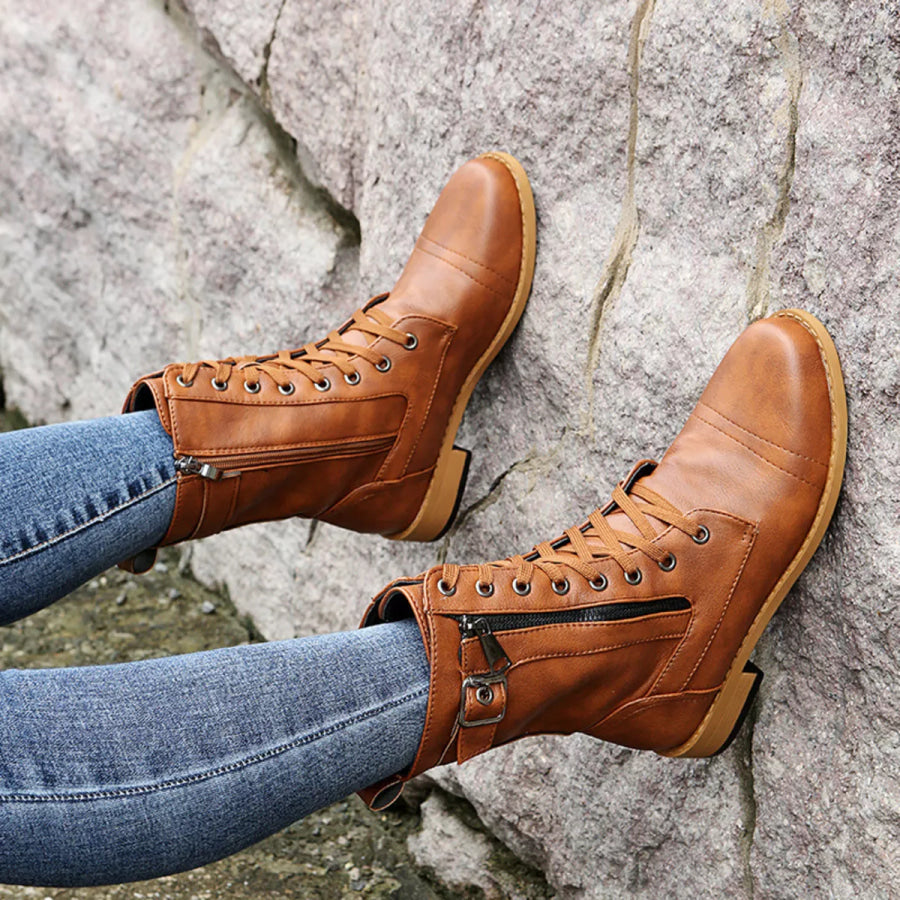 Lace-Up Ankle Boots with Zipper Detail Apparel and Accessories