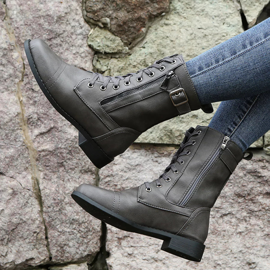 Lace-Up Ankle Boots with Zipper Detail Apparel and Accessories