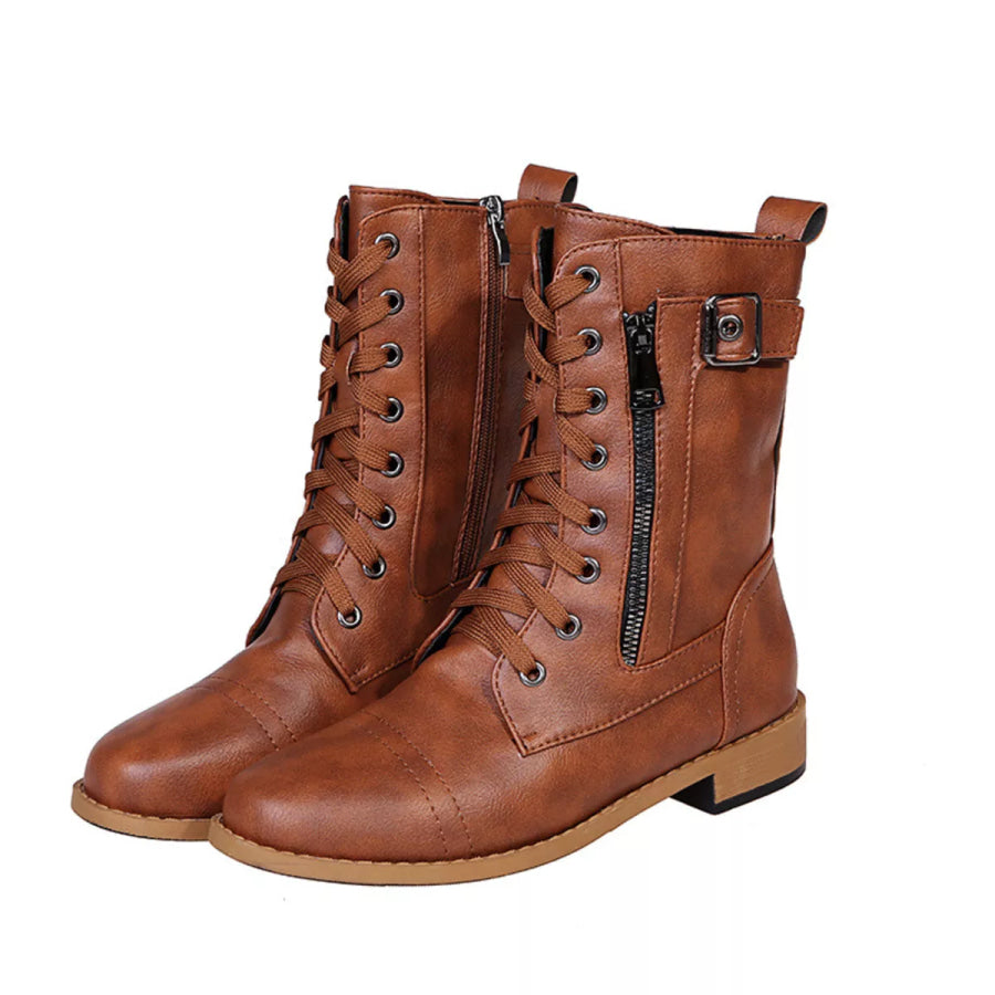 Lace-Up Ankle Boots with Zipper Detail Apparel and Accessories