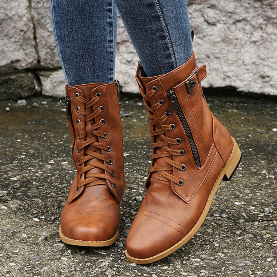 Lace-Up Ankle Boots with Zipper Detail Apparel and Accessories