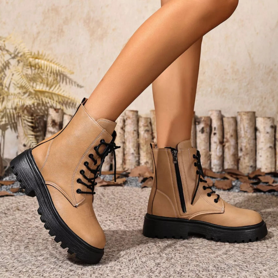 Lace-Up Ankle Combat Boots Apparel and Accessories