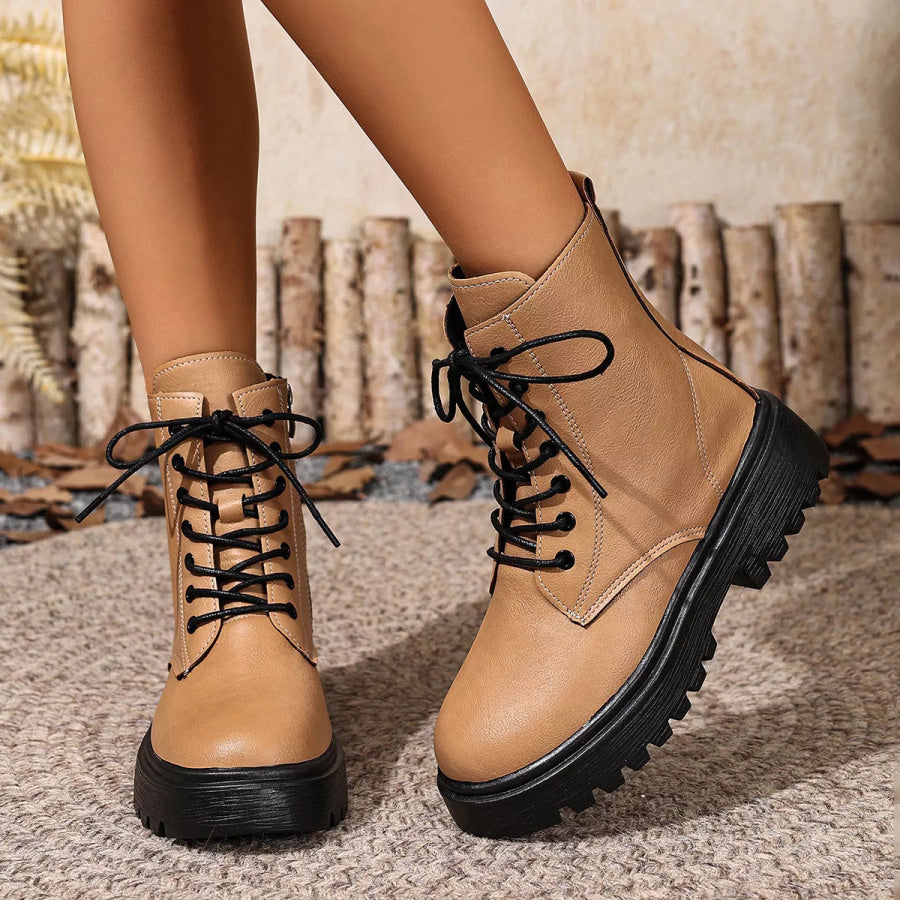 Lace-Up Ankle Combat Boots Khaki / 35 Apparel and Accessories