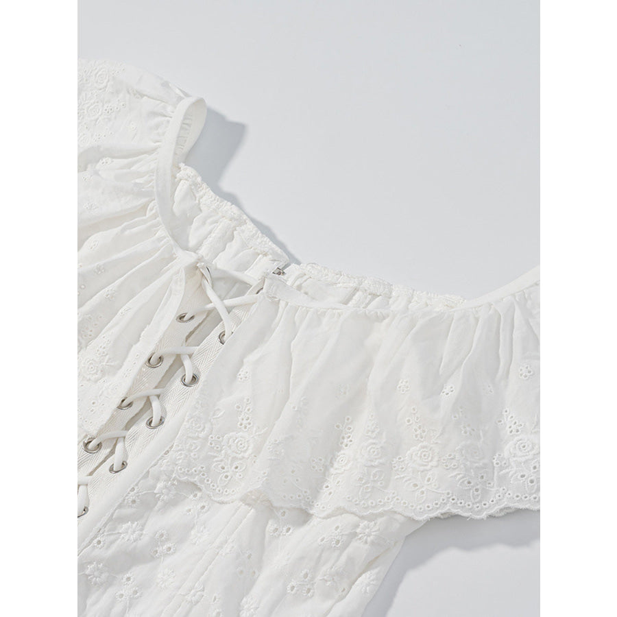 Lace Up Back Eyelet Ruffle Trim Tank Apparel and Accessories
