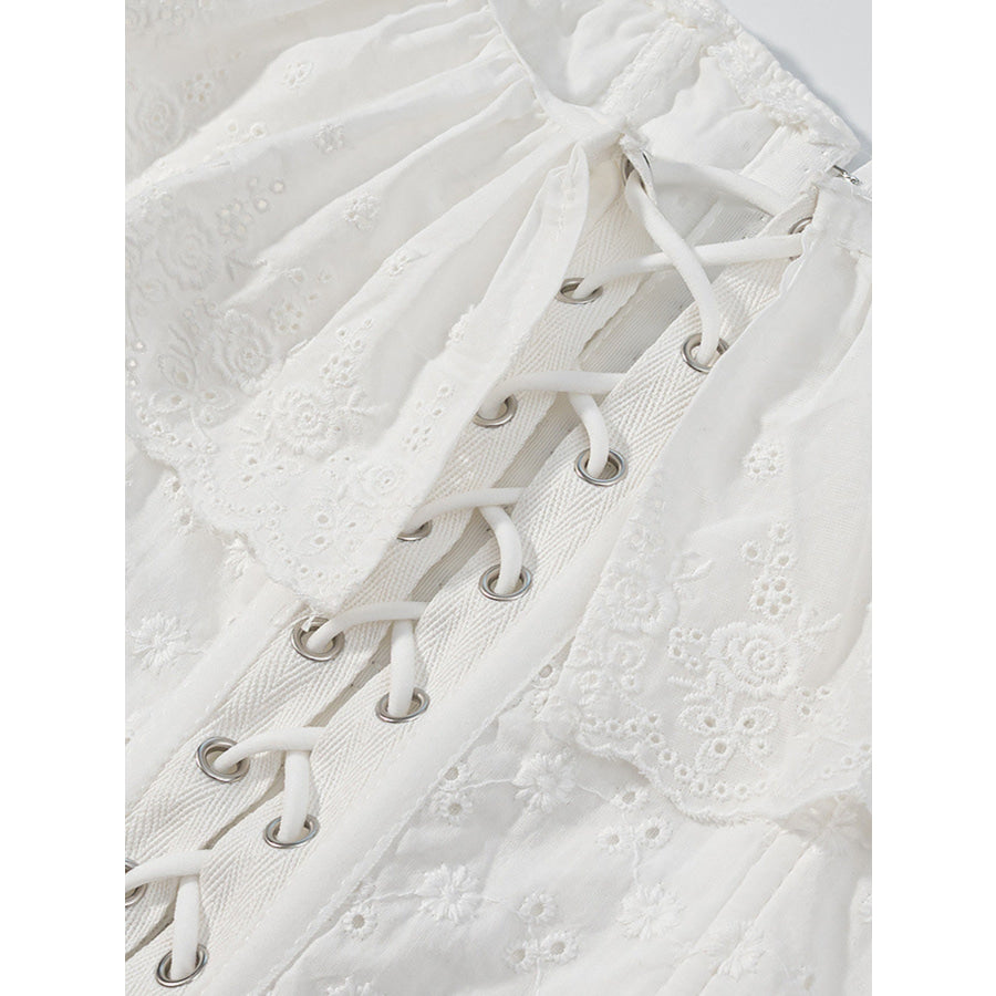 Lace Up Back Eyelet Ruffle Trim Tank Apparel and Accessories