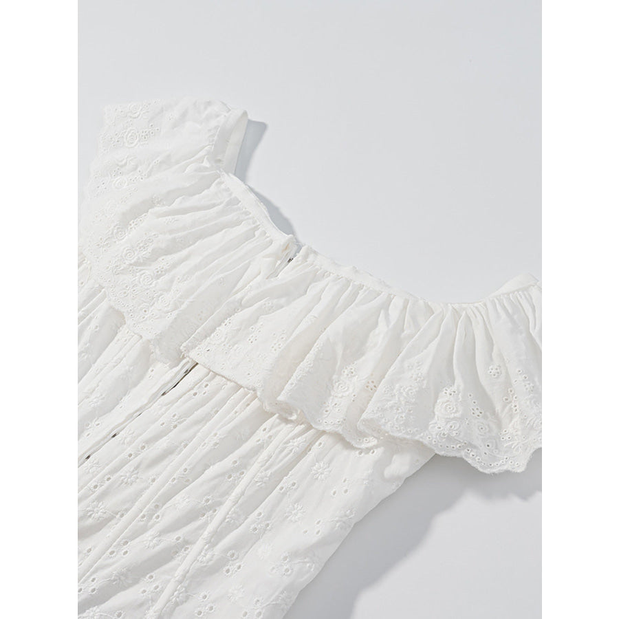 Lace Up Back Eyelet Ruffle Trim Tank Apparel and Accessories