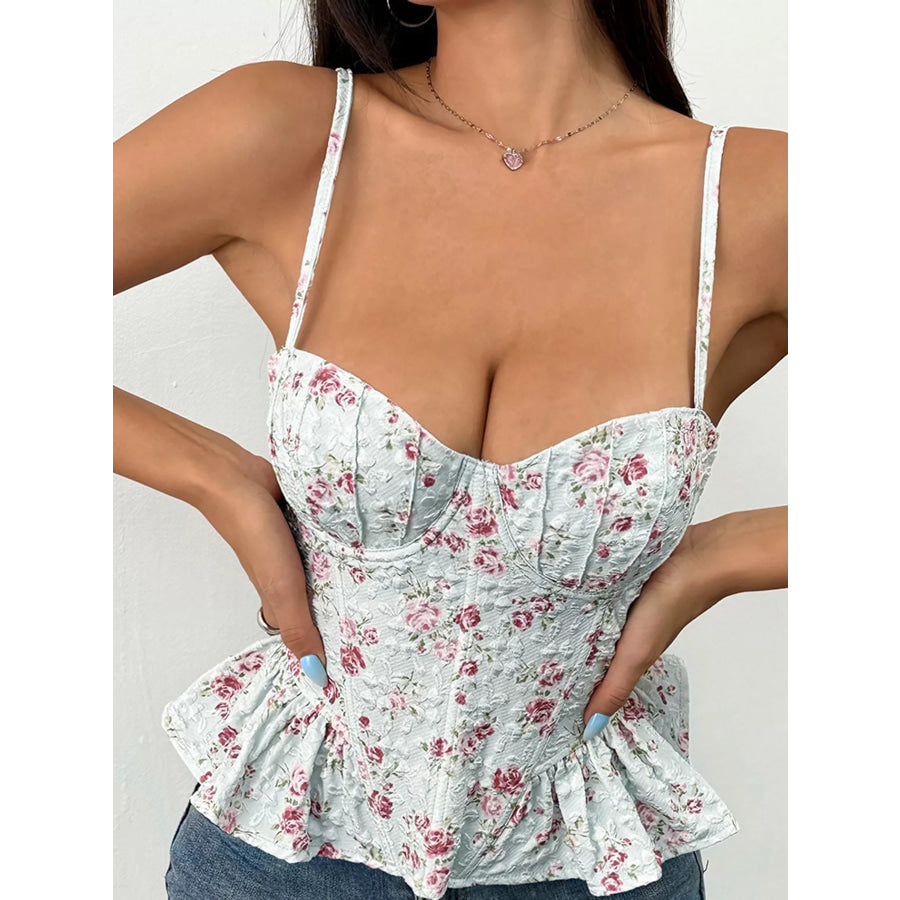 Lace Up Back Floral Print Cami Apparel and Accessories