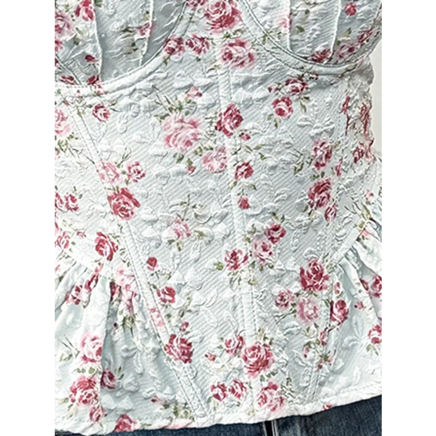 Lace Up Back Floral Print Cami Apparel and Accessories