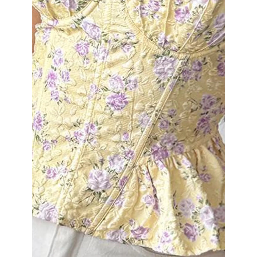 Lace Up Back Floral Print Cami Apparel and Accessories