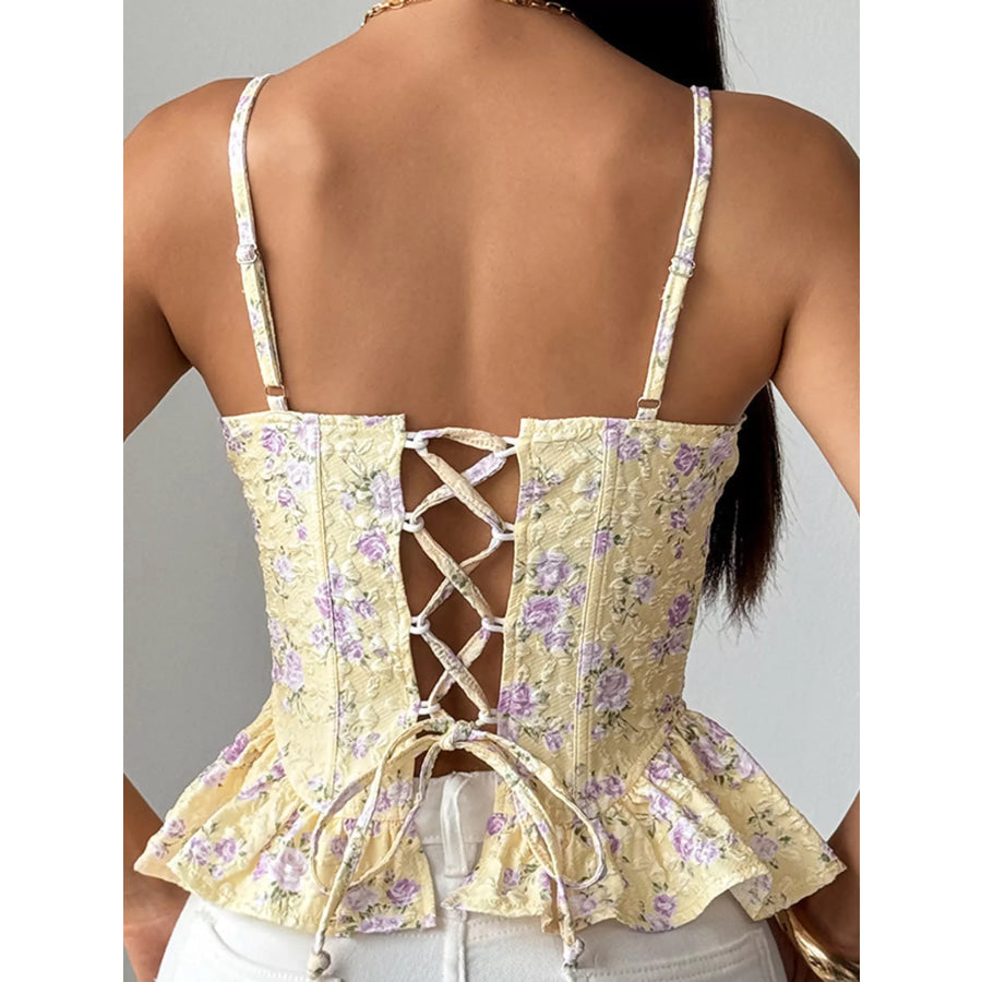 Lace Up Back Floral Print Cami Apparel and Accessories