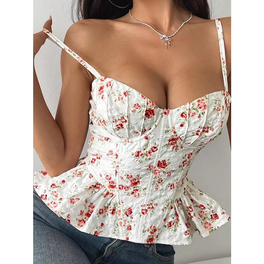 Lace Up Back Floral Print Cami Apparel and Accessories