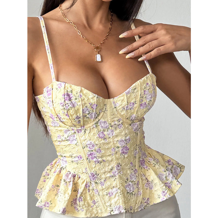 Lace Up Back Floral Print Cami Apparel and Accessories