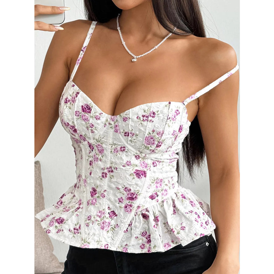 Lace Up Back Floral Print Cami Apparel and Accessories