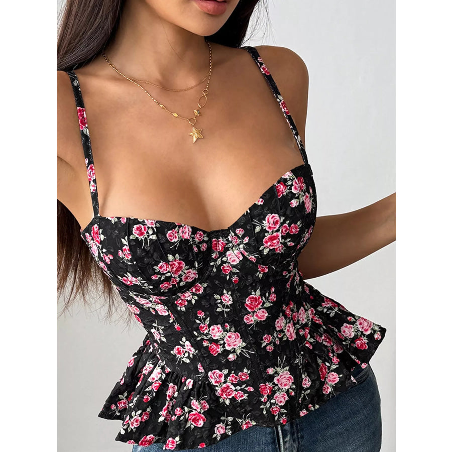 Lace Up Back Floral Print Cami Apparel and Accessories
