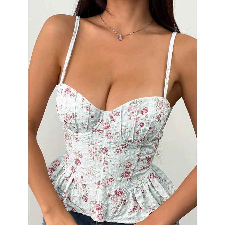 Lace Up Back Floral Print Cami Apparel and Accessories