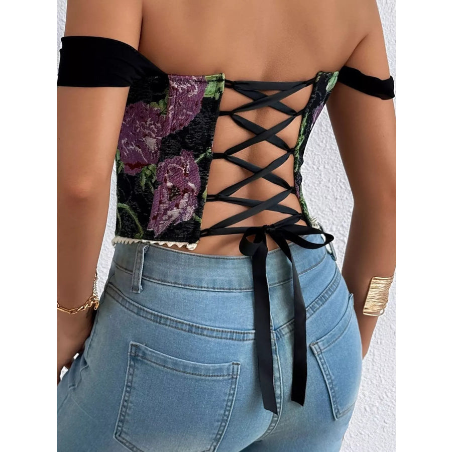 Lace Up Back Printed Cami Apparel and Accessories