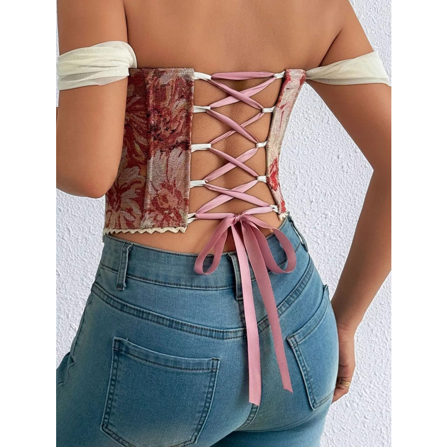 Lace Up Back Printed Cami Apparel and Accessories
