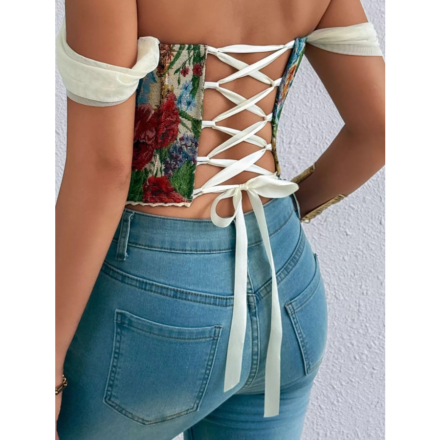 Lace Up Back Printed Cami Apparel and Accessories