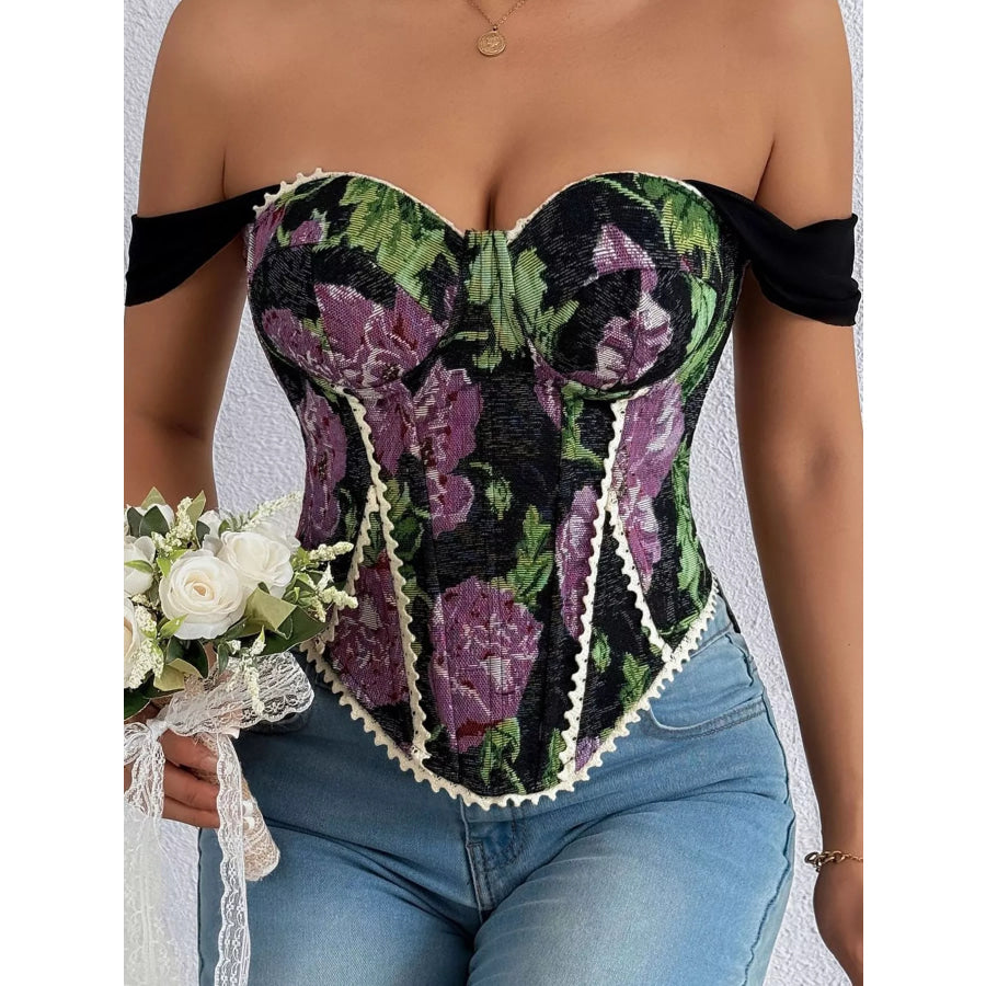 Lace Up Back Printed Cami Blackish Purple / L Apparel and Accessories