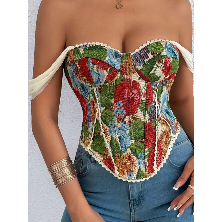 Lace Up Back Printed Cami Heather Red / L Apparel and Accessories