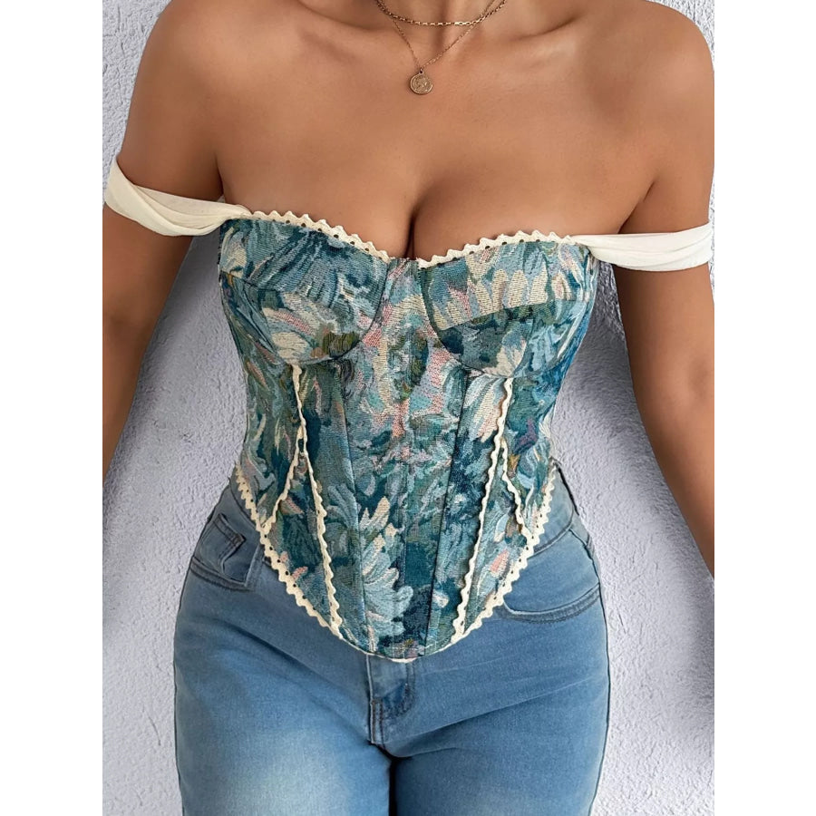 Lace Up Back Printed Cami Peacock Blue / L Apparel and Accessories
