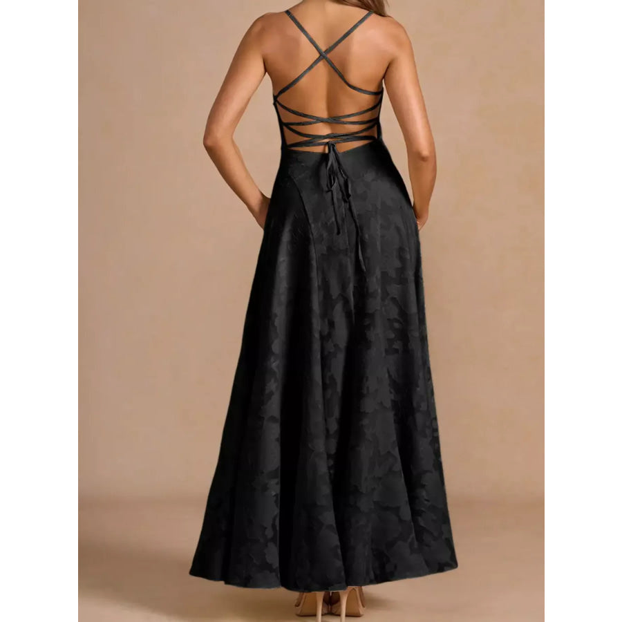 Lace Up Back Spaghetti Strap Maxi Dress Apparel and Accessories