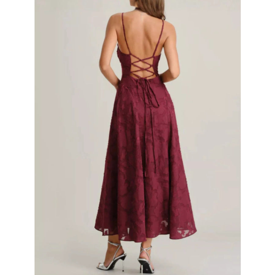Lace Up Back Spaghetti Strap Maxi Dress Apparel and Accessories