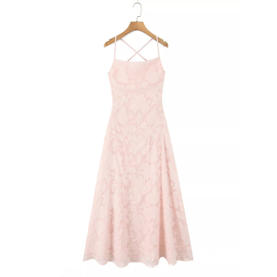 Lace Up Back Spaghetti Strap Maxi Dress Pink / XS Apparel and Accessories