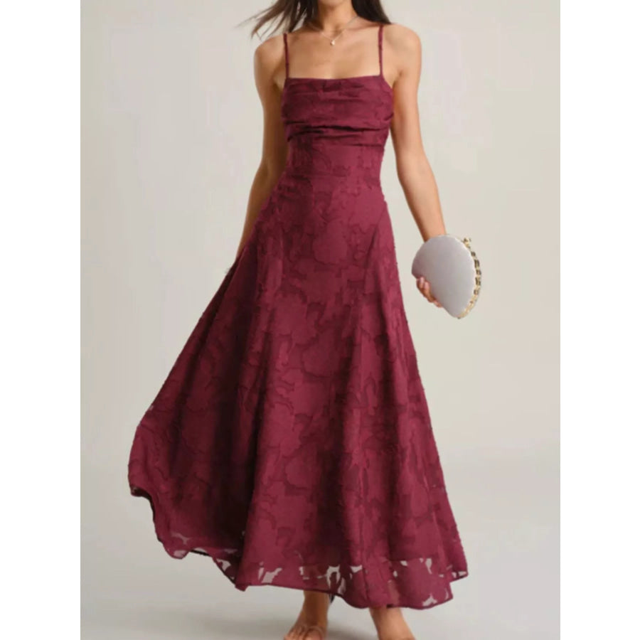 Lace Up Back Spaghetti Strap Maxi Dress Wine Red / XS Apparel and Accessories