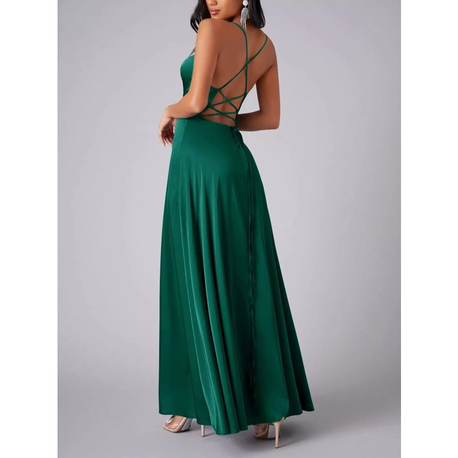 Lace Up Back Split Maxi Dress Apparel and Accessories