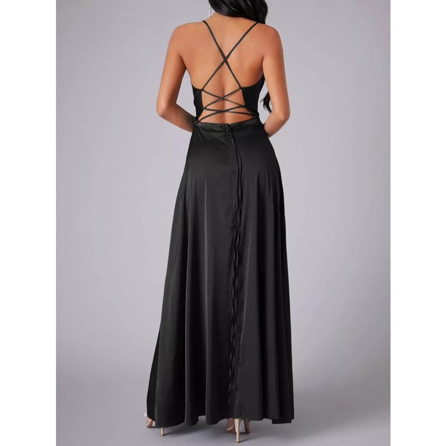 Lace Up Back Split Maxi Dress Apparel and Accessories