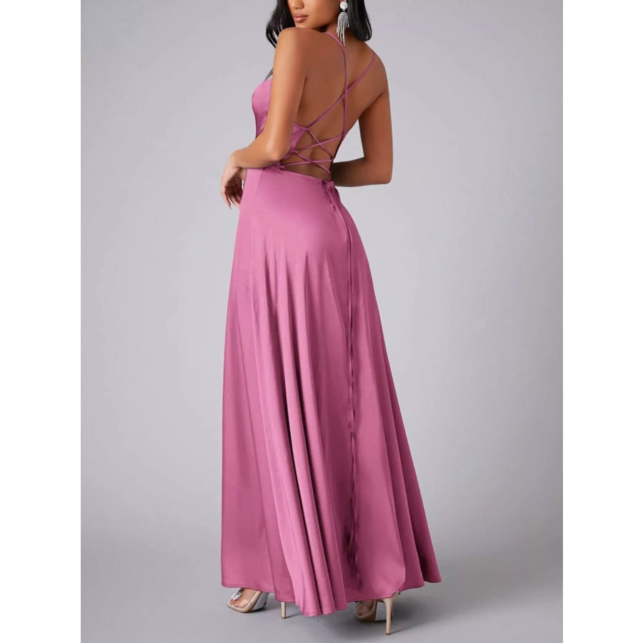 Lace Up Back Split Maxi Dress Apparel and Accessories