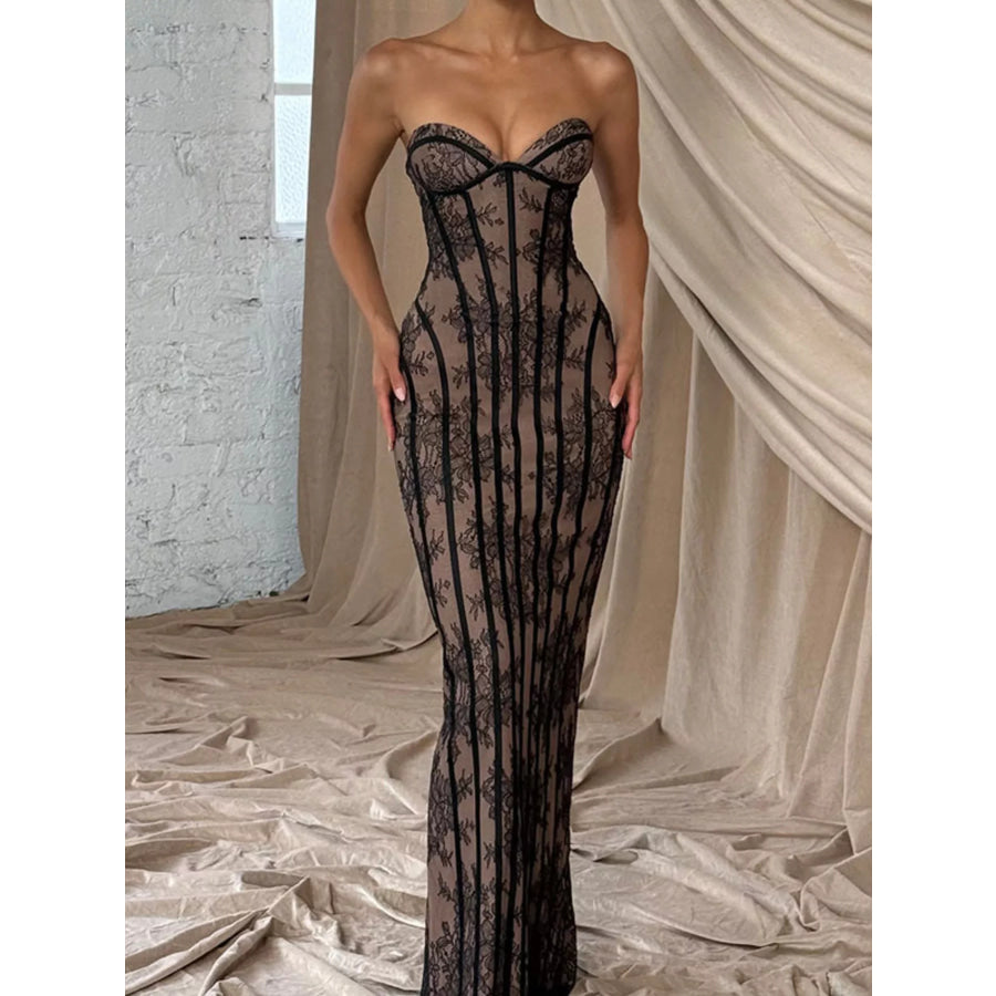 Lace Up Back Strapless Maxi Dress Apparel and Accessories