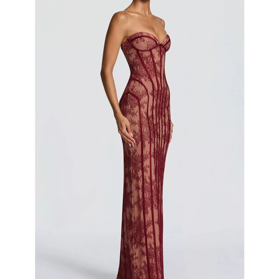 Lace Up Back Strapless Maxi Dress Apparel and Accessories