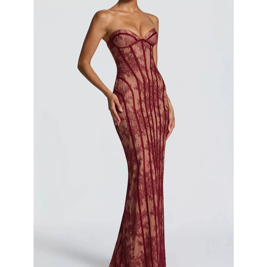 Lace Up Back Strapless Maxi Dress Apparel and Accessories
