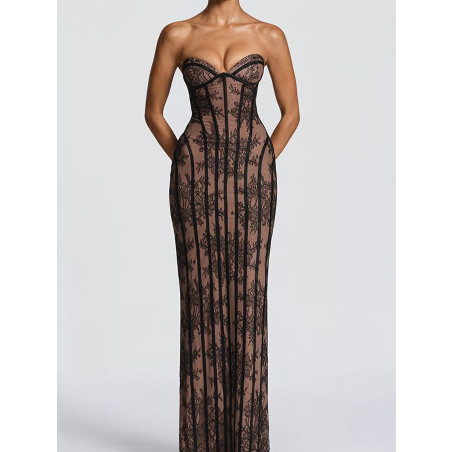 Lace Up Back Strapless Maxi Dress Apparel and Accessories