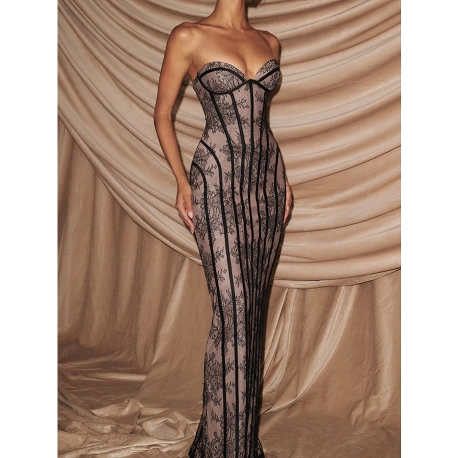 Lace Up Back Strapless Maxi Dress Black / S Apparel and Accessories