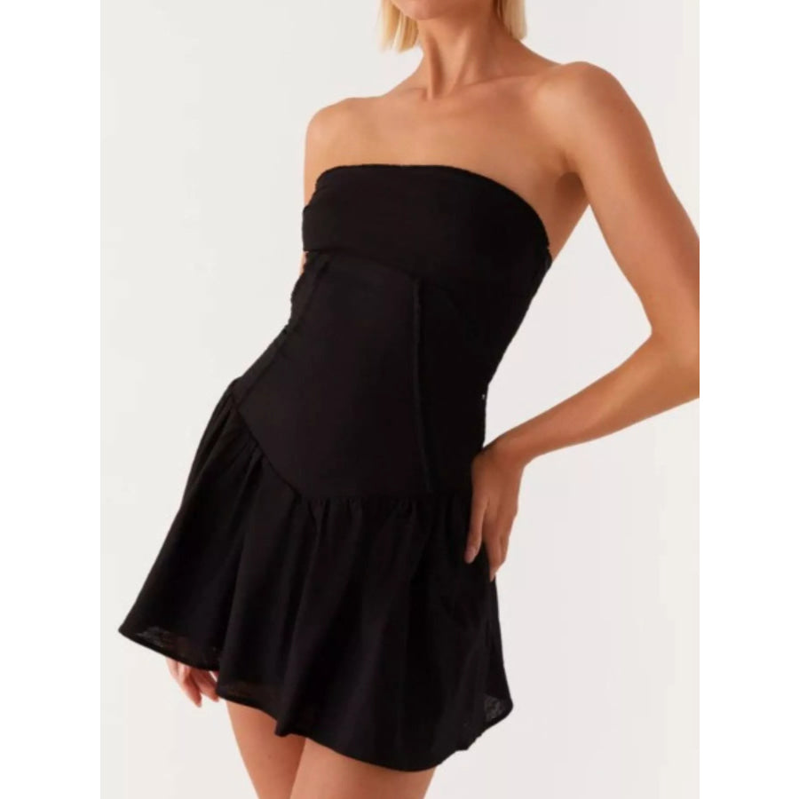 Lace Up Back Tube Dress Black / S Apparel and Accessories