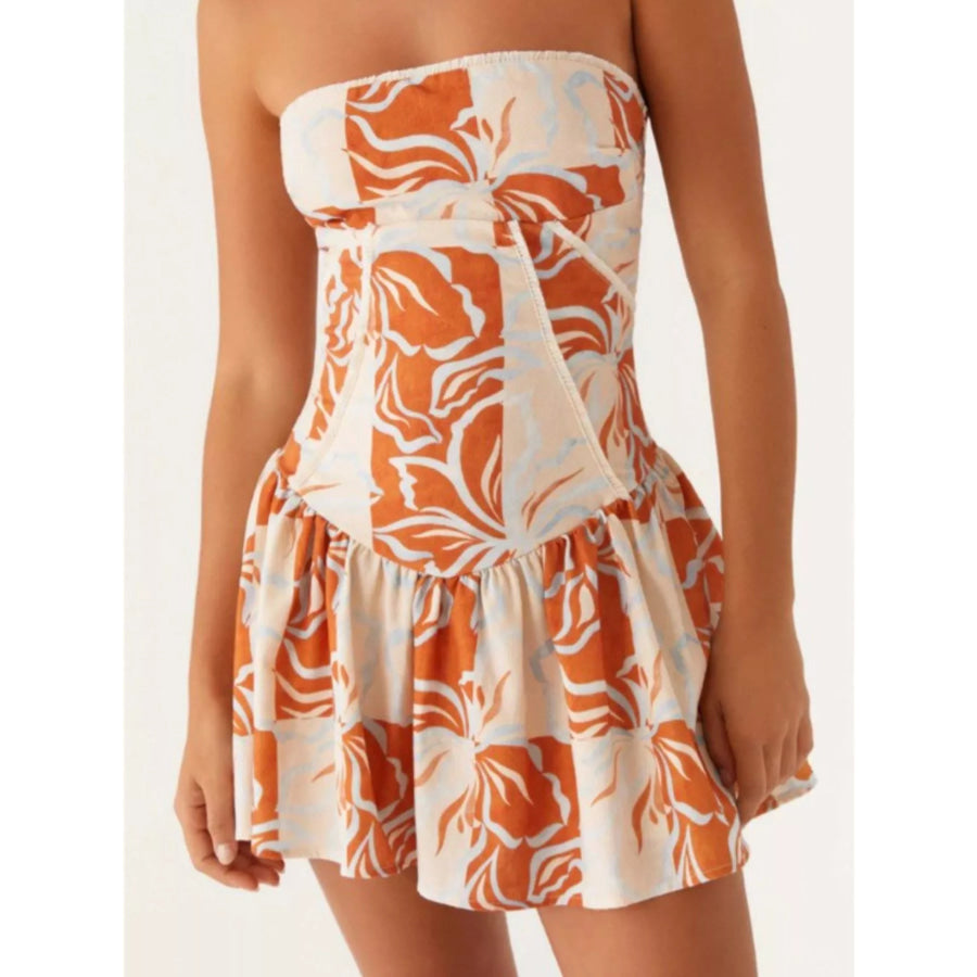 Lace Up Back Tube Dress Floral / S Apparel and Accessories