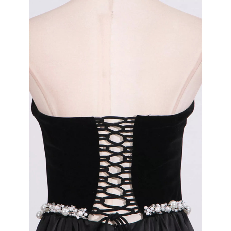 Lace Up Back Tube Maxi Dress Apparel and Accessories