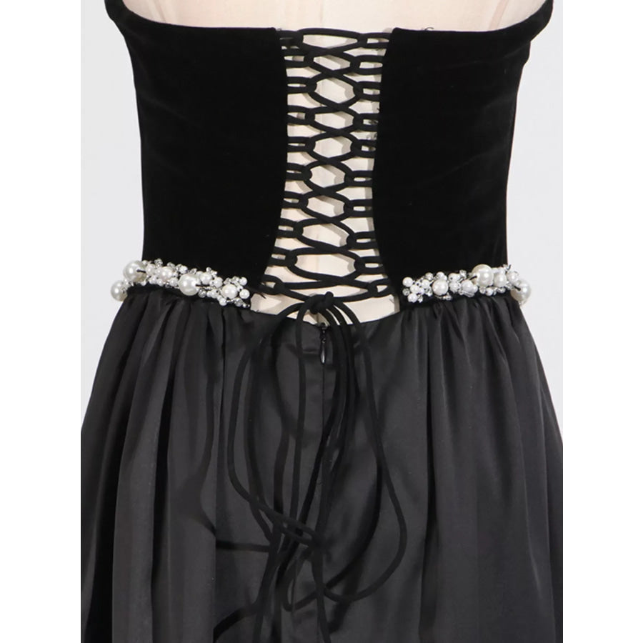 Lace Up Back Tube Maxi Dress Apparel and Accessories