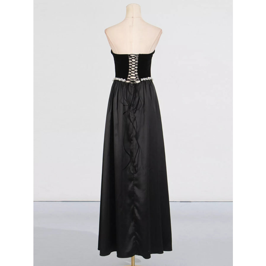 Lace Up Back Tube Maxi Dress Apparel and Accessories