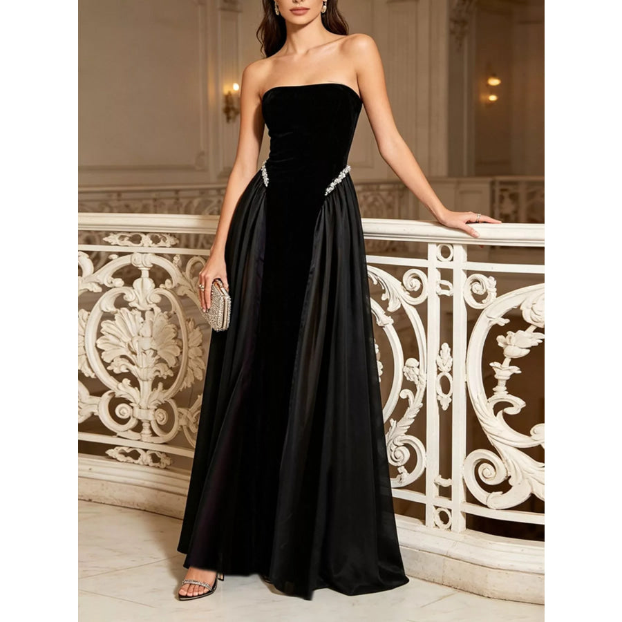 Lace Up Back Tube Maxi Dress Black / S Apparel and Accessories